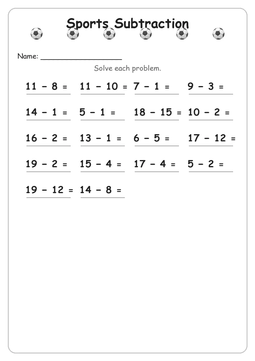 Sports Subtraction (Grade 1)