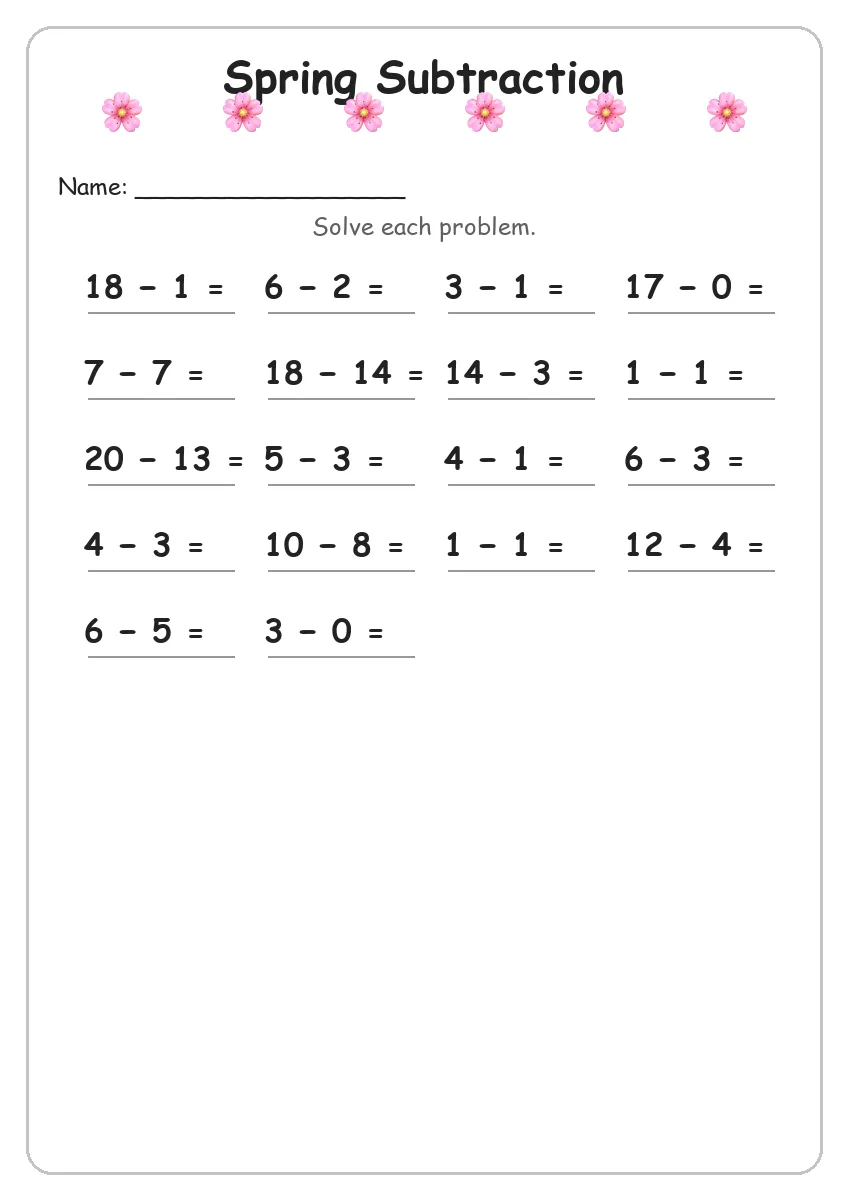 Spring Subtraction (Grade 1)