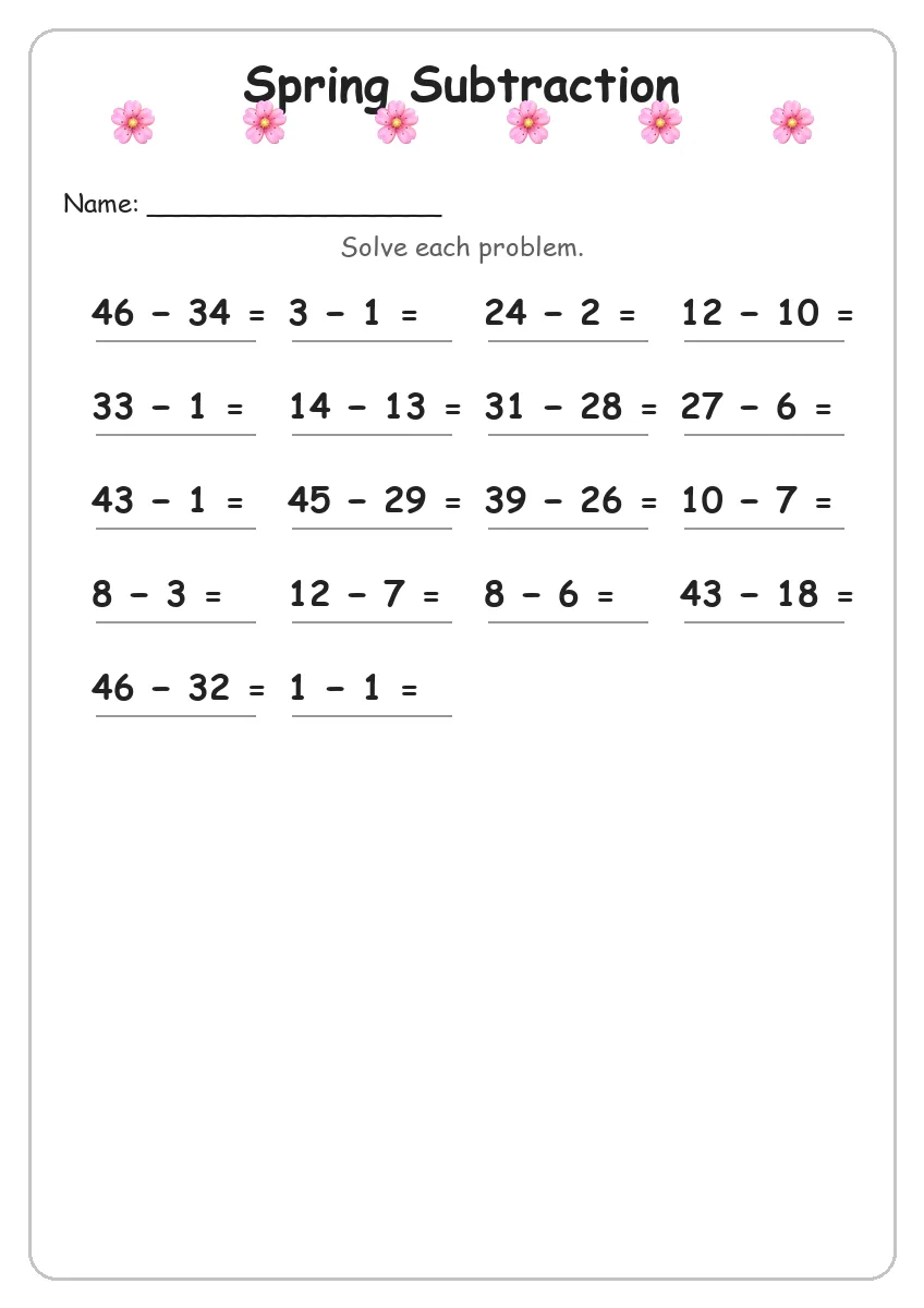 Spring Subtraction (Grade 2)