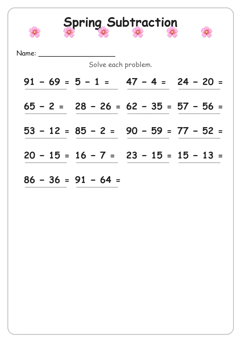 Spring Subtraction (Grade 3)