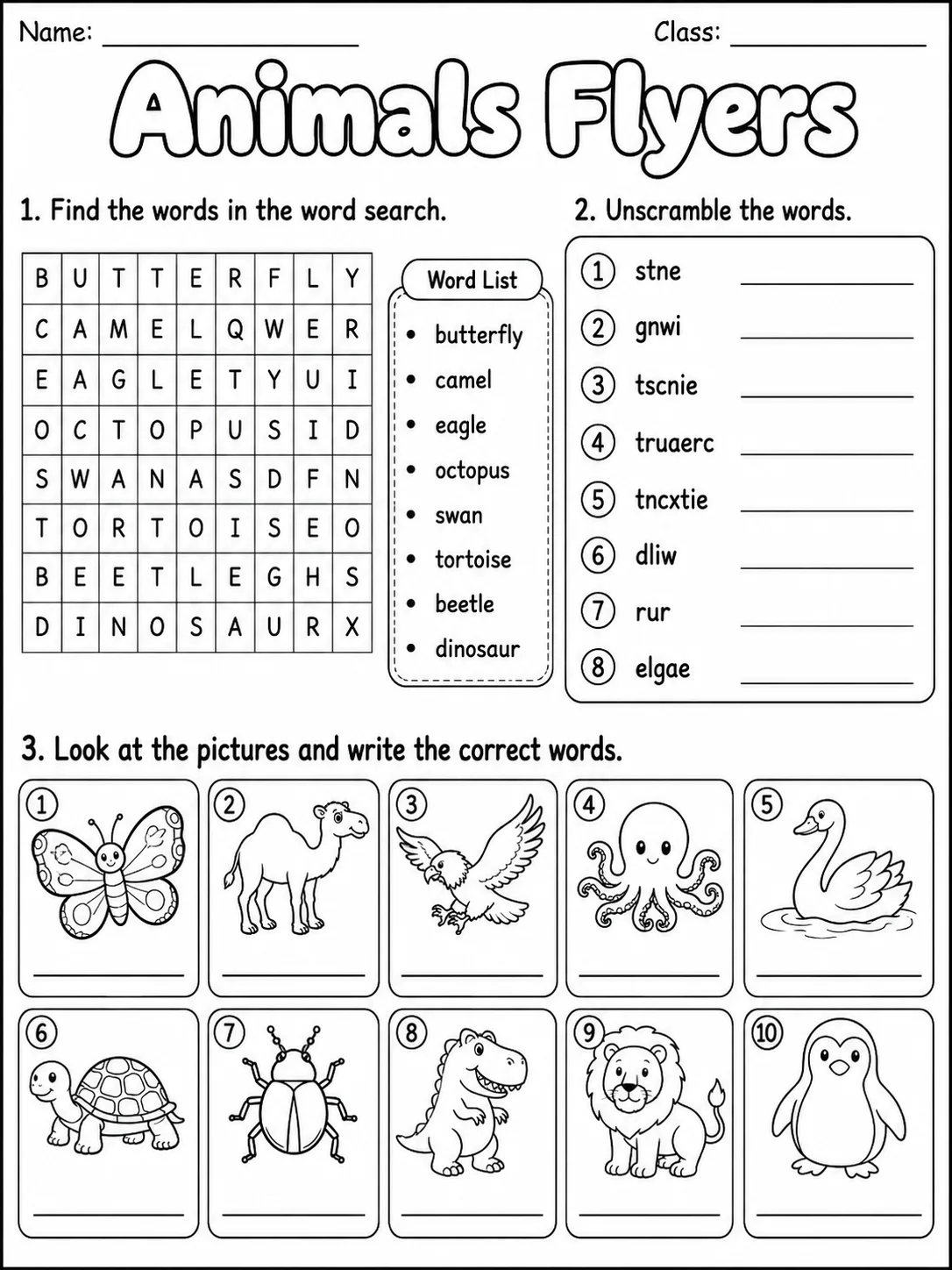 Animals Flyers Vocabulary Worksheet Pack page 4 printable worksheet preview