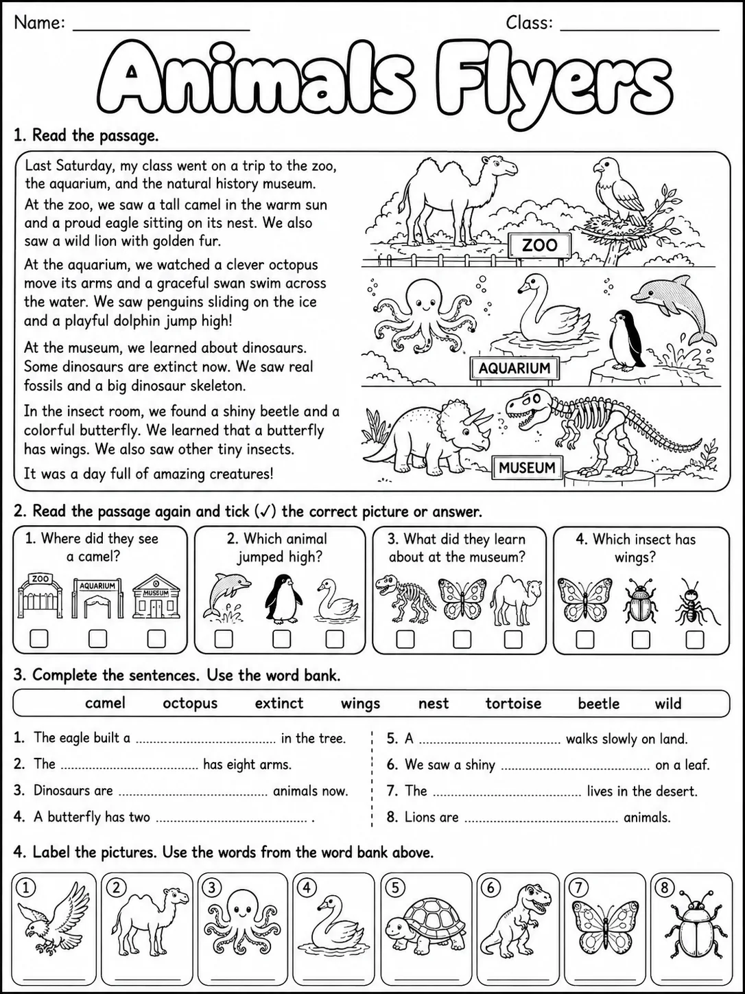 Animals Flyers Vocabulary Worksheet Pack page 6 printable worksheet preview