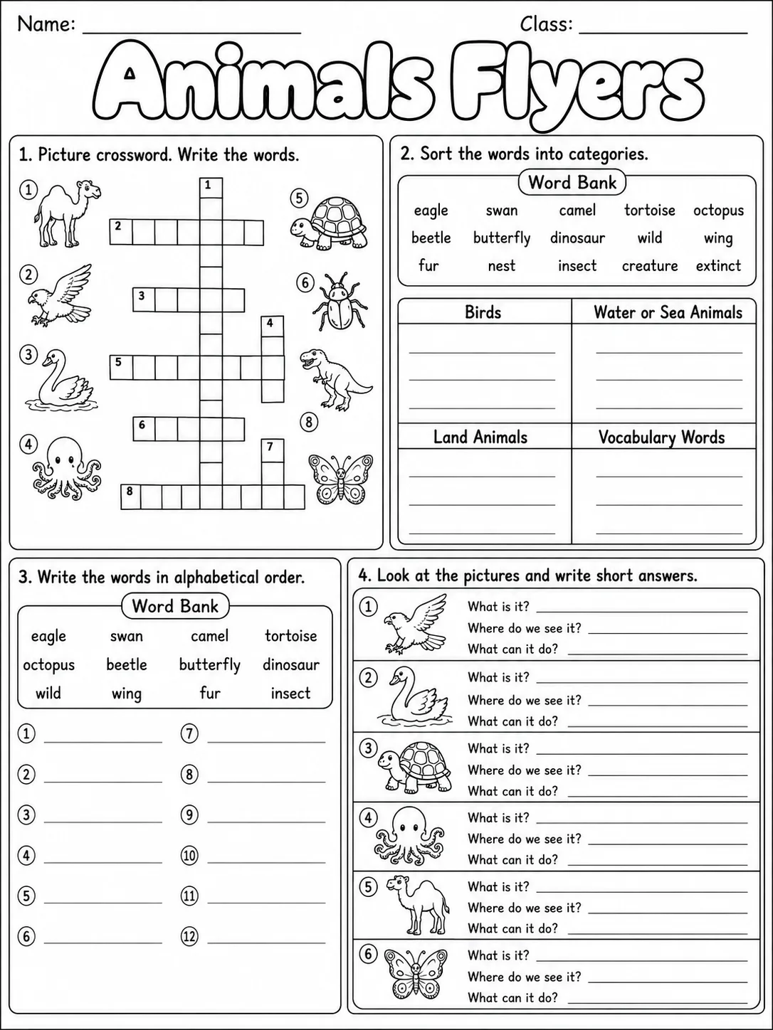 Animals Flyers Vocabulary Worksheet Pack page 7 printable worksheet preview