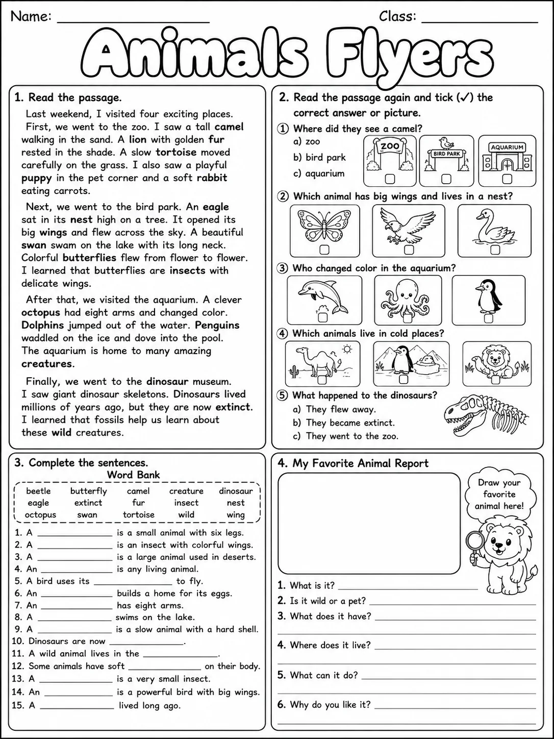 Animals Flyers Vocabulary Worksheet Pack page 10 printable worksheet preview