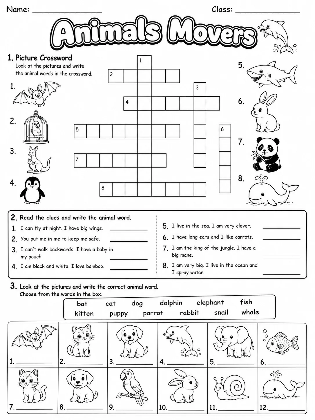 Animals Movers Vocabulary Worksheet Pack page 5 printable worksheet preview