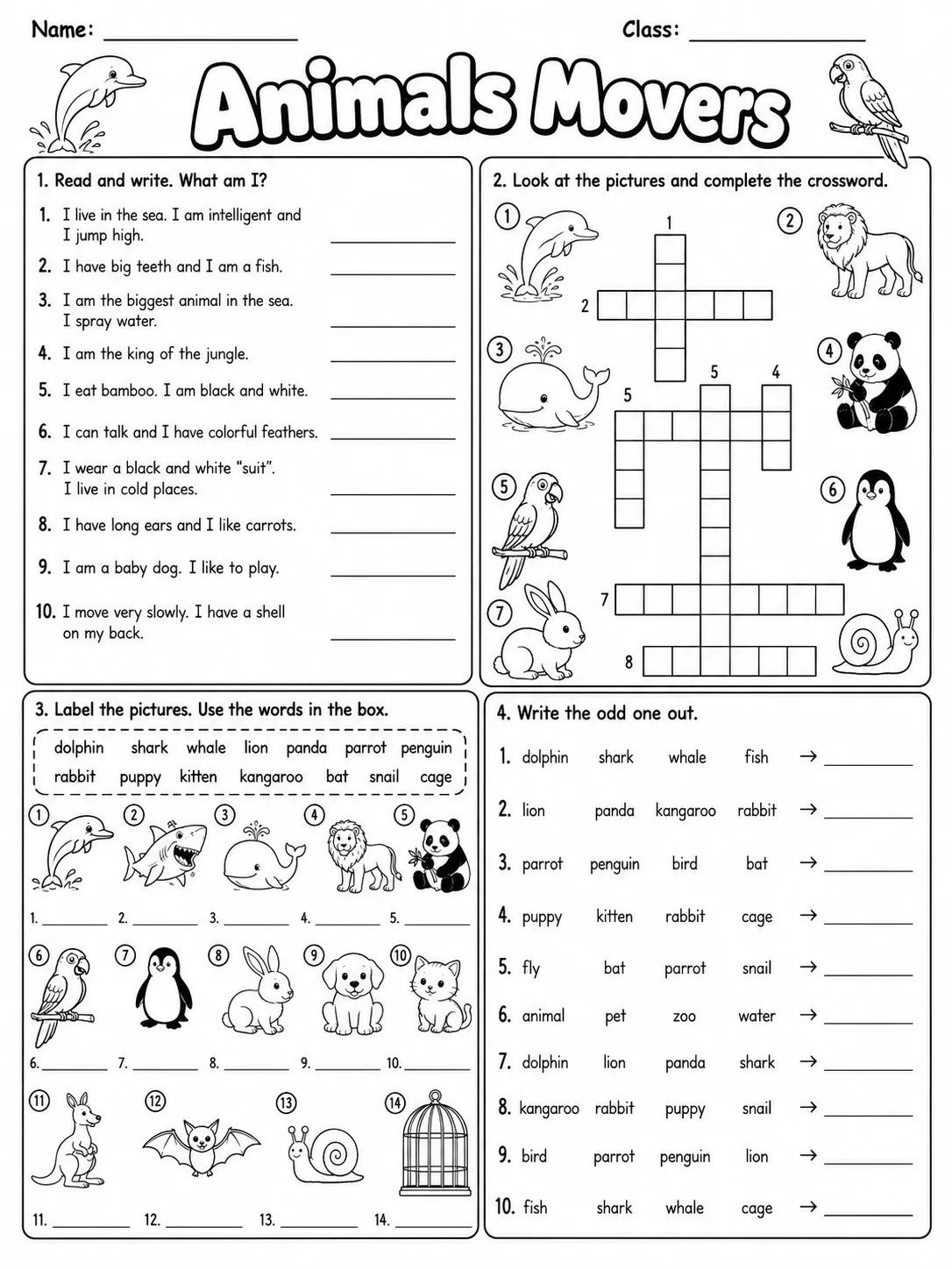 Animals Movers Vocabulary Worksheet Pack page 9 printable worksheet preview
