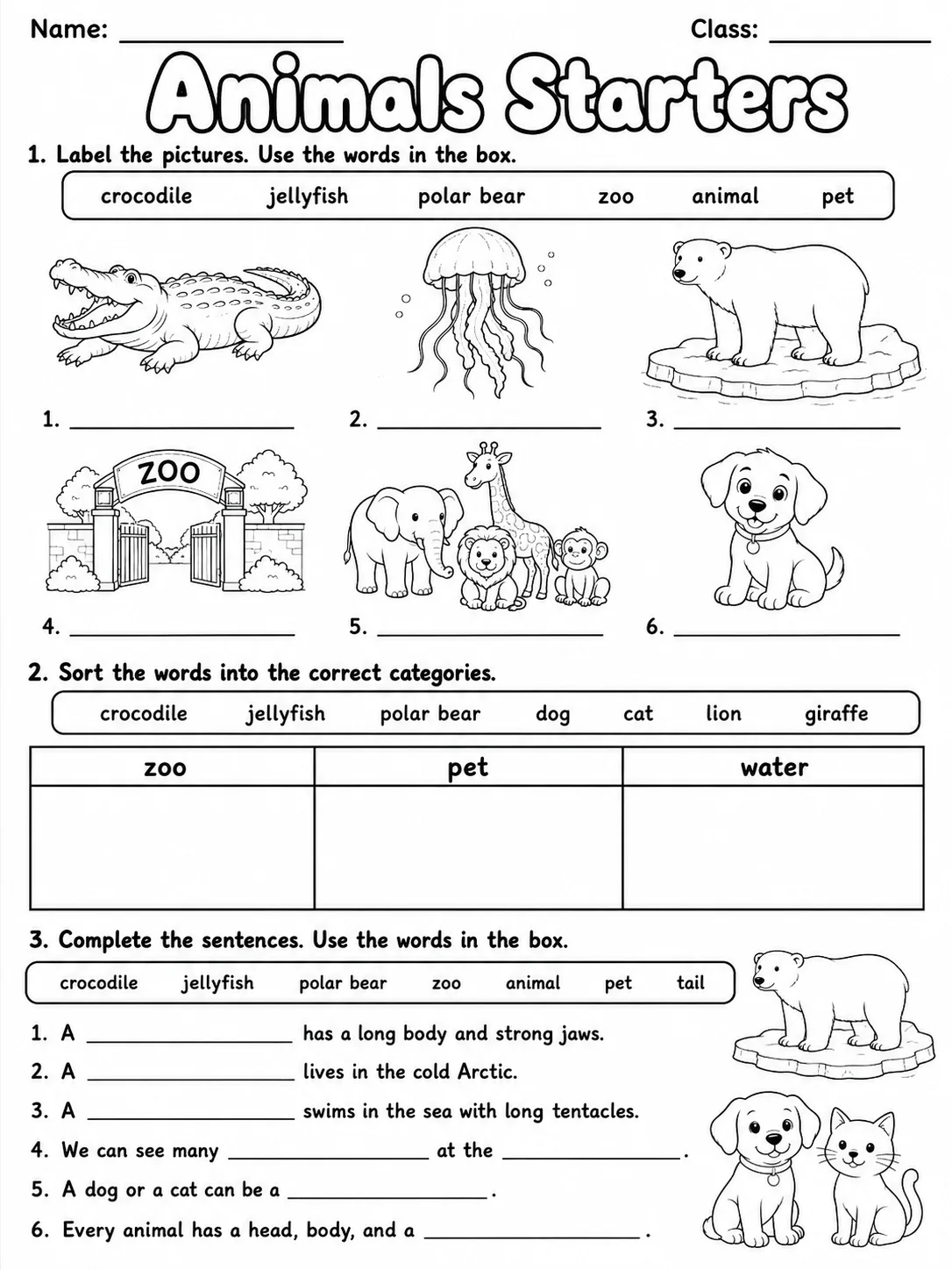 Animals Starters Vocabulary Worksheet Pack page 5 printable worksheet preview
