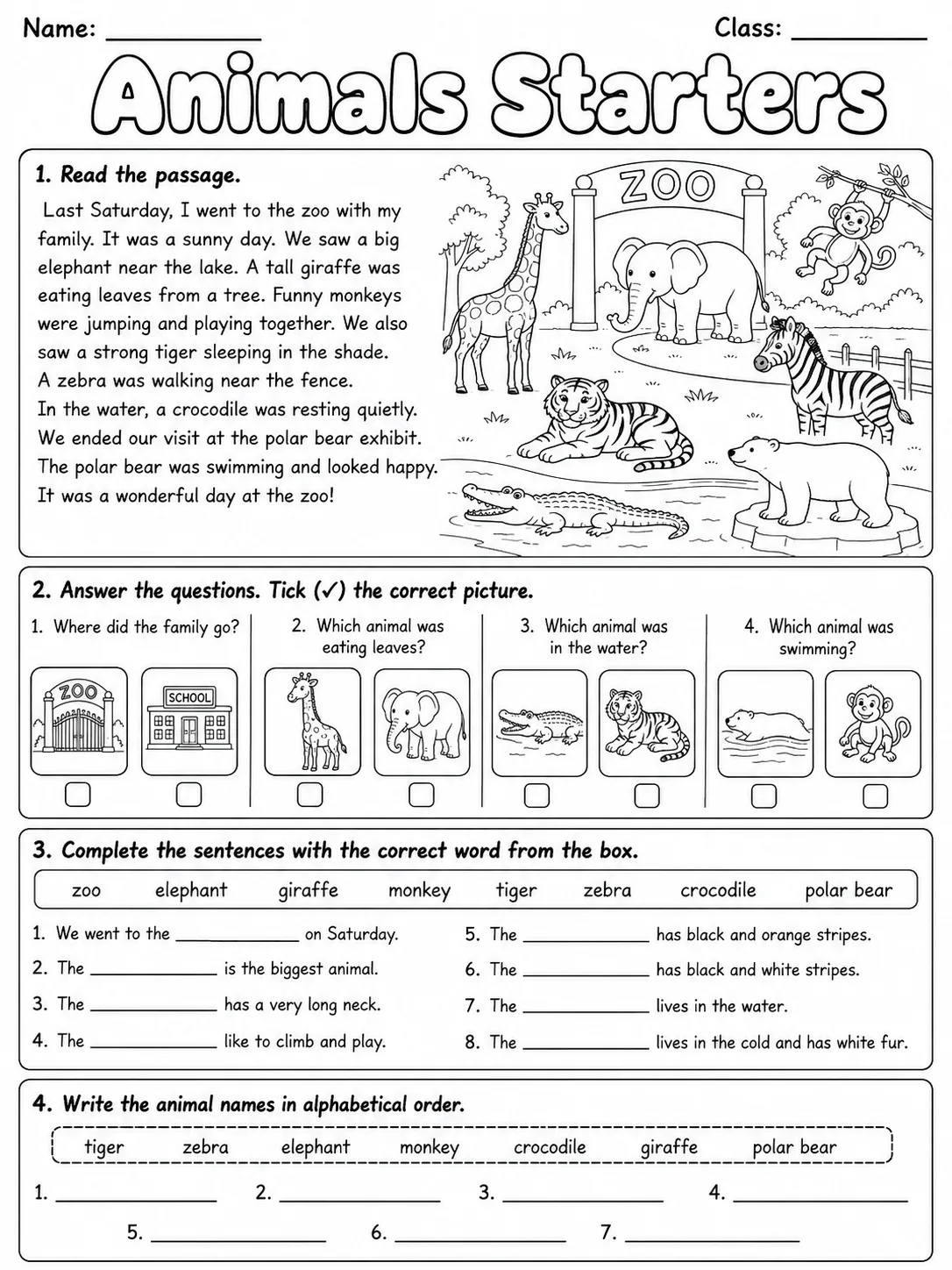 Animals Starters Vocabulary Worksheet Pack page 8 printable worksheet preview
