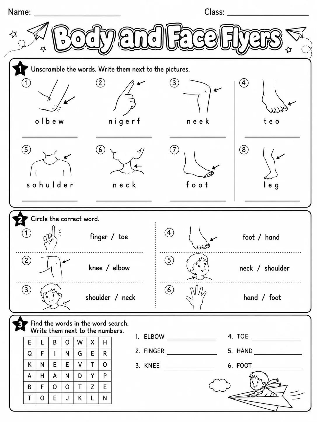 Body and Face Flyers Vocabulary Worksheet Pack page 4 printable worksheet preview