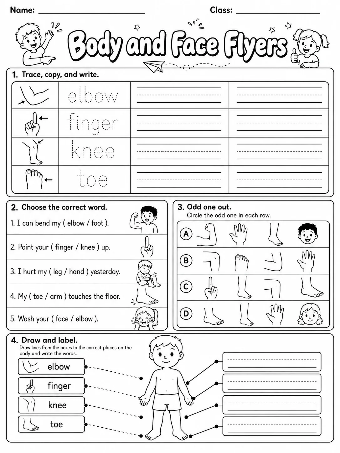 Body and Face Flyers Vocabulary Worksheet Pack page 6 printable worksheet preview