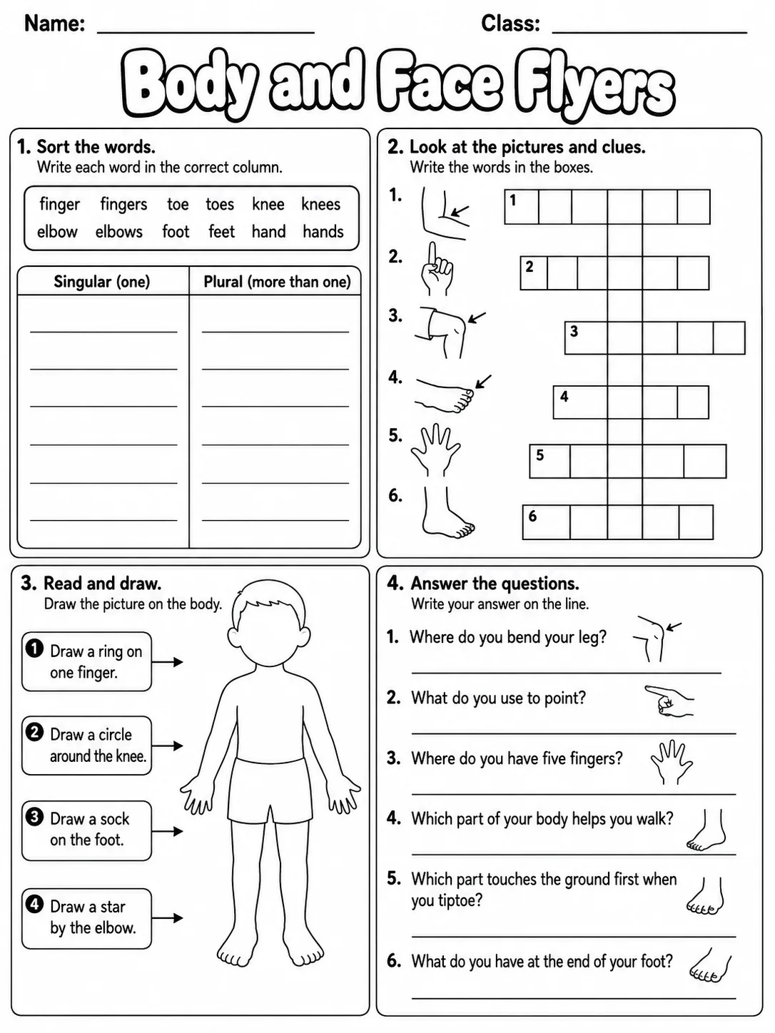 Body and Face Flyers Vocabulary Worksheet Pack page 8 printable worksheet preview