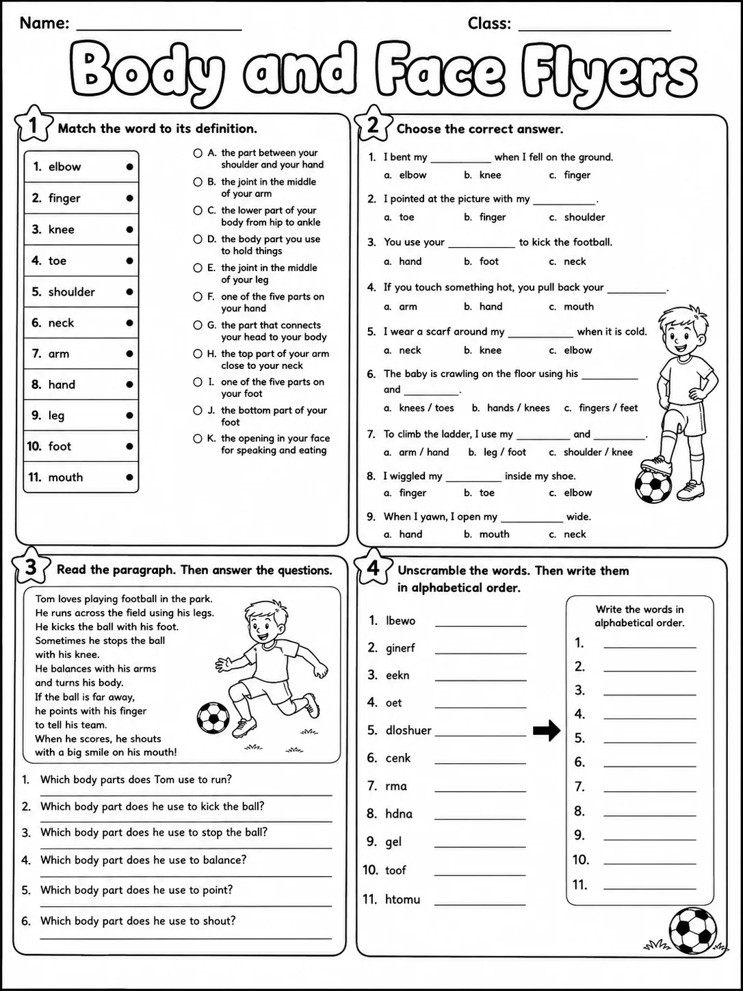 Body and Face Flyers Vocabulary Worksheet Pack page 9 printable worksheet preview