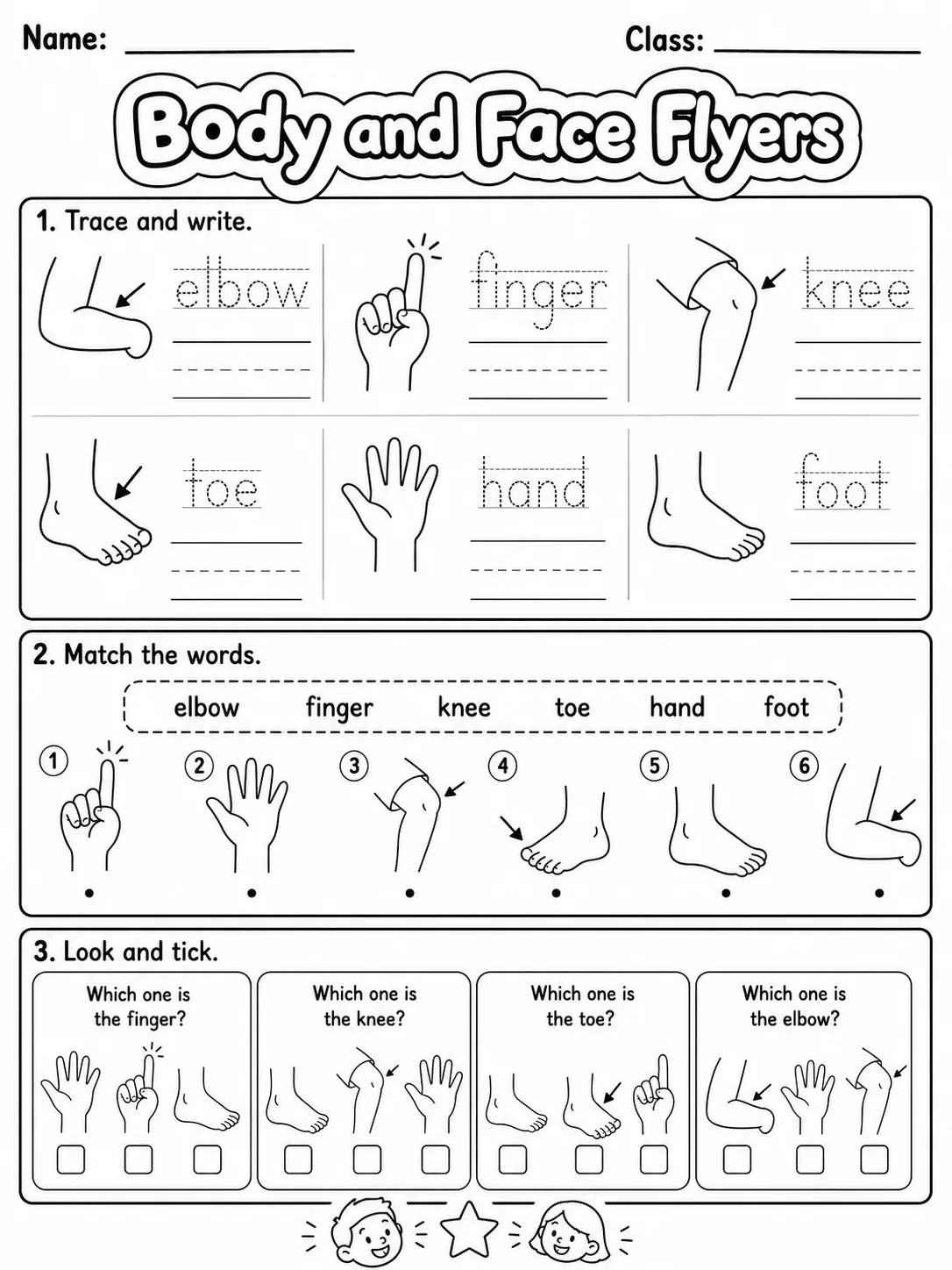 Body and Face Movers Vocabulary Worksheet Pack page 6 printable worksheet preview