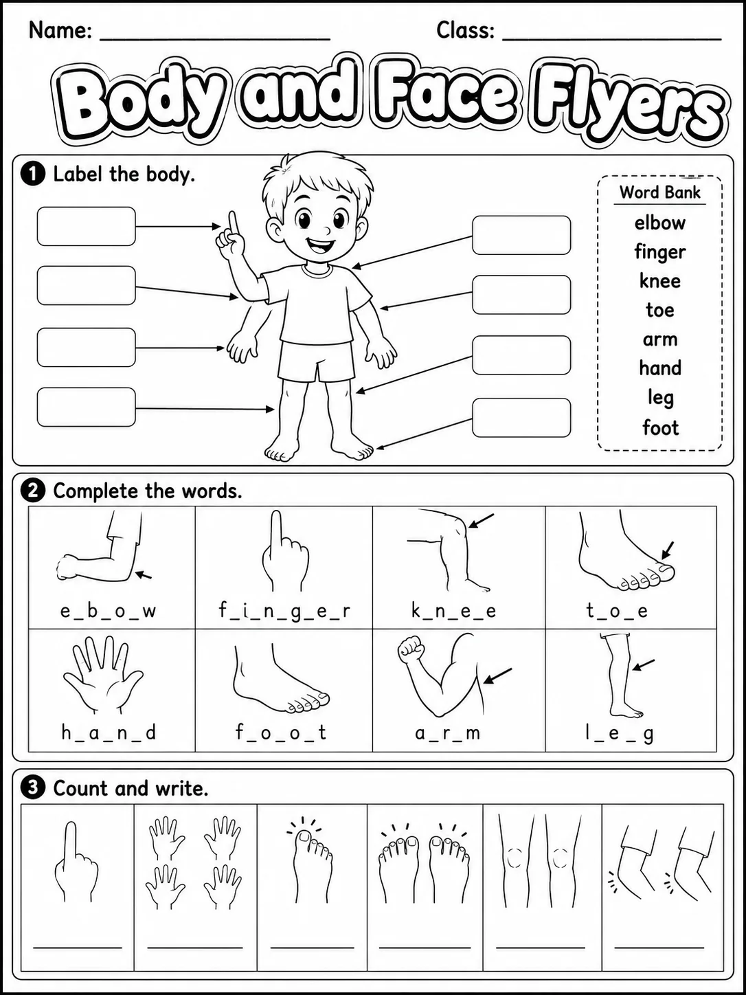 Body and Face Movers Vocabulary Worksheet Pack page 7 printable worksheet preview