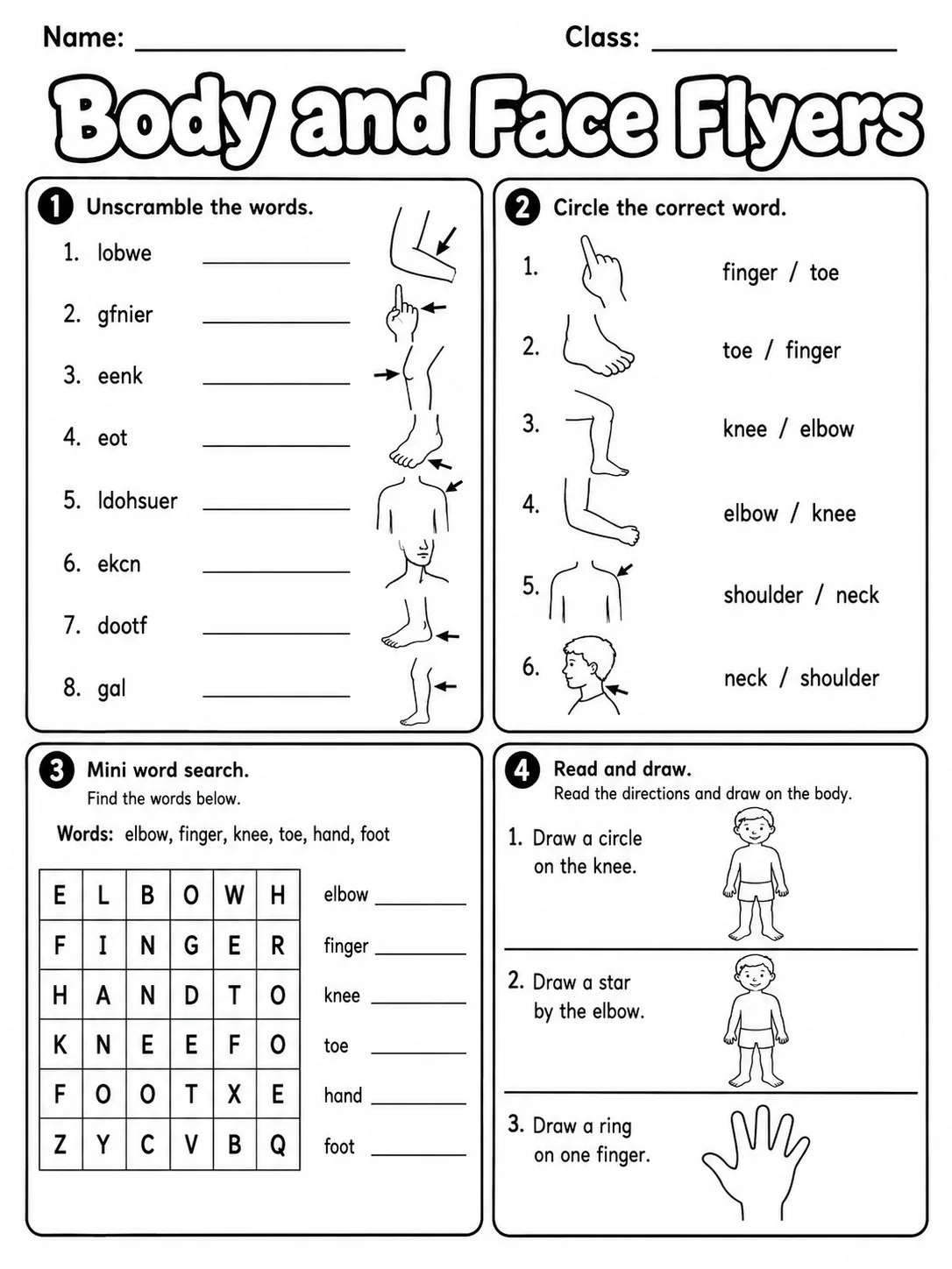 Body and Face Movers Vocabulary Worksheet Pack page 9 printable worksheet preview