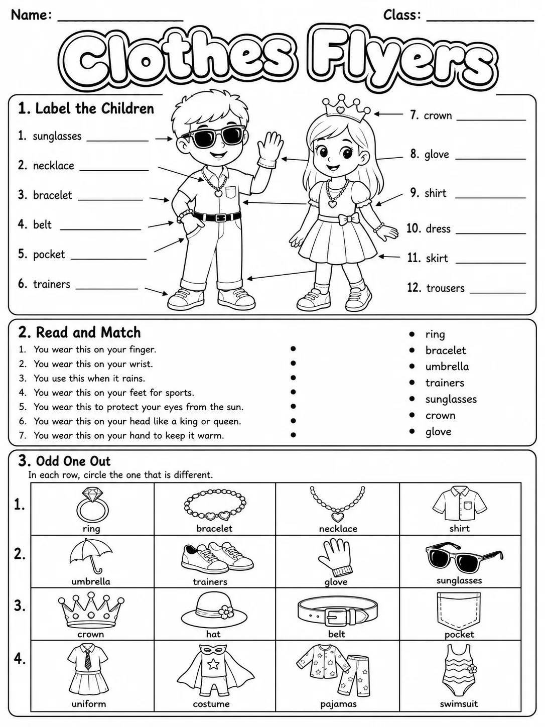 Clothes Flyers Vocabulary Worksheet Pack page 3 printable worksheet preview