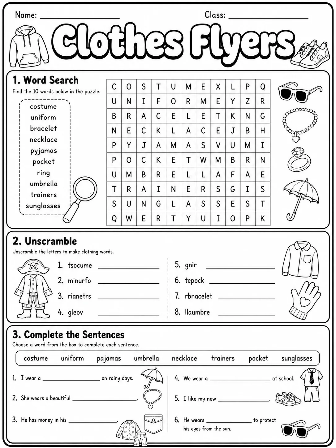Clothes Flyers Vocabulary Worksheet Pack page 4 printable worksheet preview