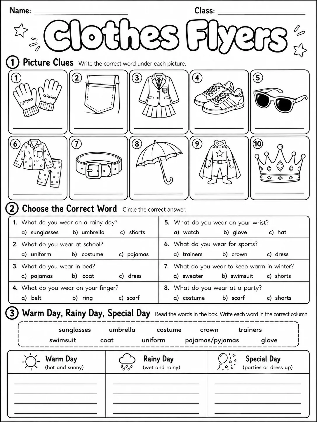 Clothes Flyers Vocabulary Worksheet Pack page 5 printable worksheet preview