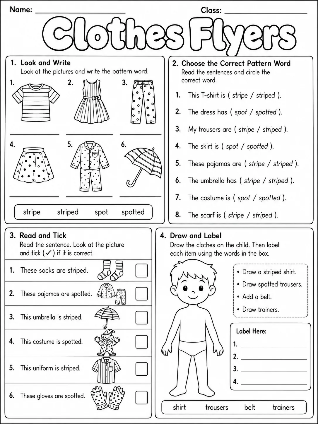Clothes Flyers Vocabulary Worksheet Pack page 6 printable worksheet preview