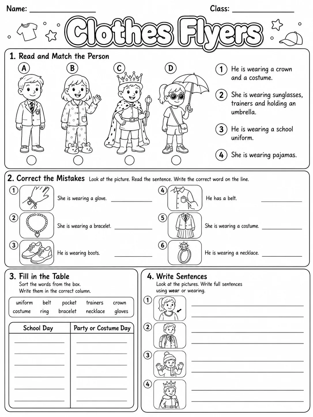 Clothes Flyers Vocabulary Worksheet Pack page 7 printable worksheet preview