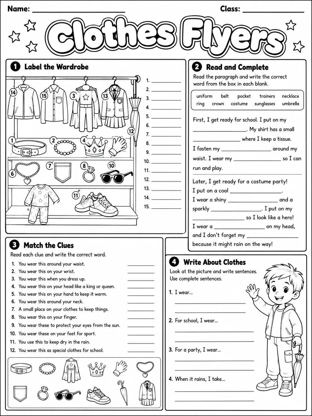Clothes Flyers Vocabulary Worksheet Pack page 8 printable worksheet preview