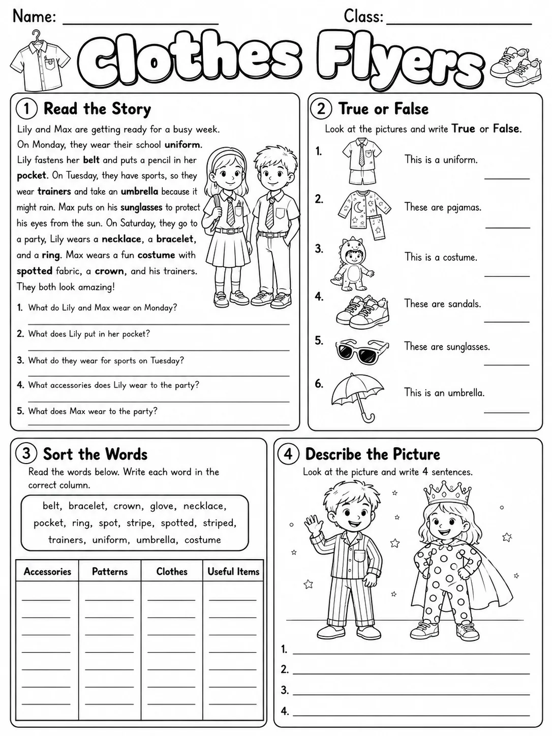 Clothes Flyers Vocabulary Worksheet Pack page 9 printable worksheet preview
