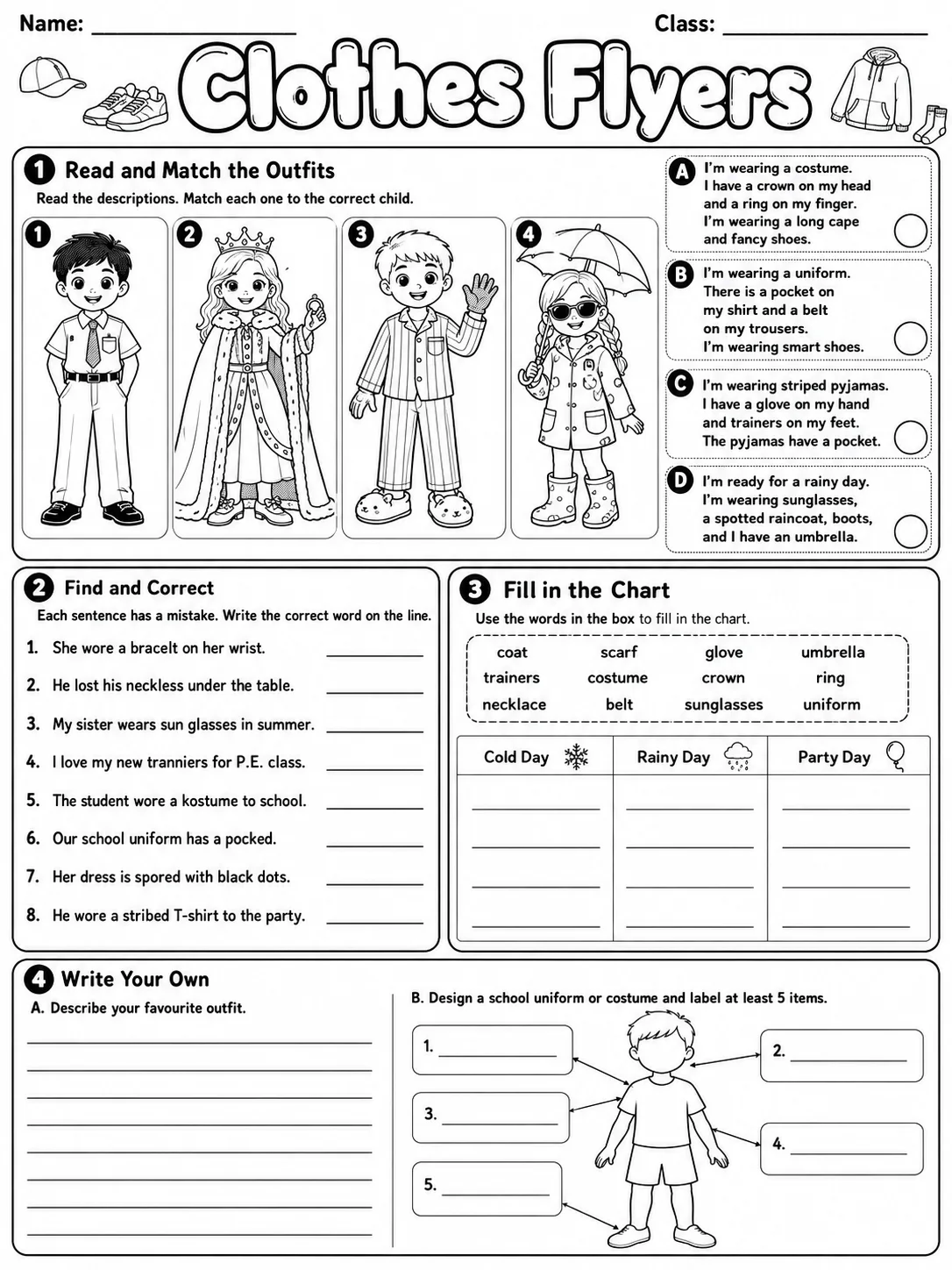 Clothes Flyers Vocabulary Worksheet Pack page 10 printable worksheet preview
