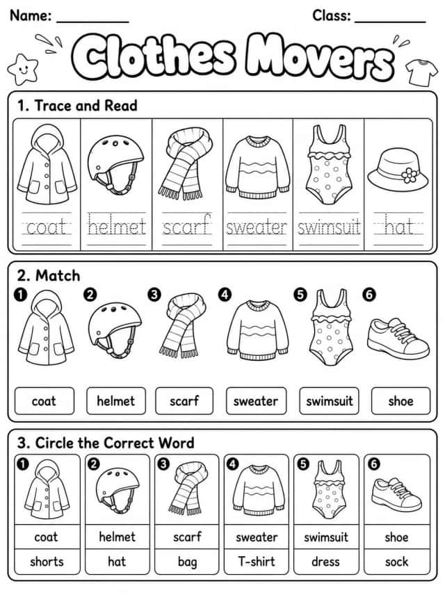 Clothes Movers Vocabulary Worksheet Pack