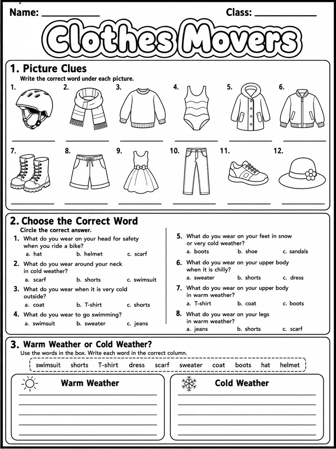 Clothes Movers Vocabulary Worksheet Pack page 4 printable worksheet preview