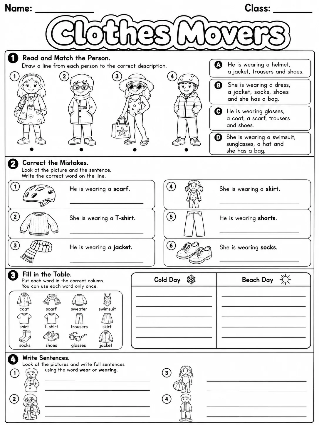 Clothes Movers Vocabulary Worksheet Pack page 9 printable worksheet preview