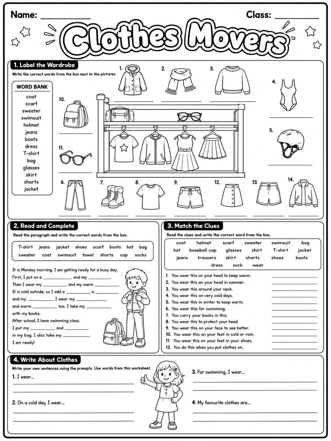 Clothes Movers Vocabulary Worksheet Pack page 10 printable worksheet preview