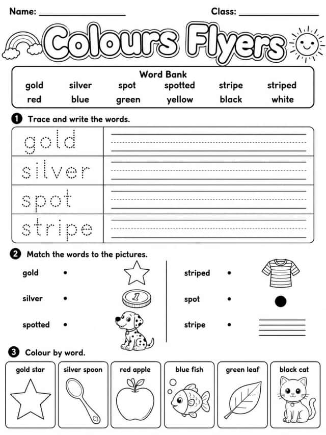 Colours Flyers Vocabulary Worksheet Pack