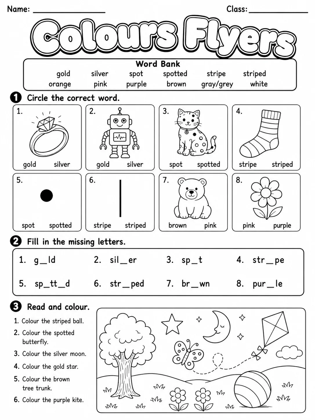 Colours Flyers Vocabulary Worksheet Pack page 2 printable worksheet preview