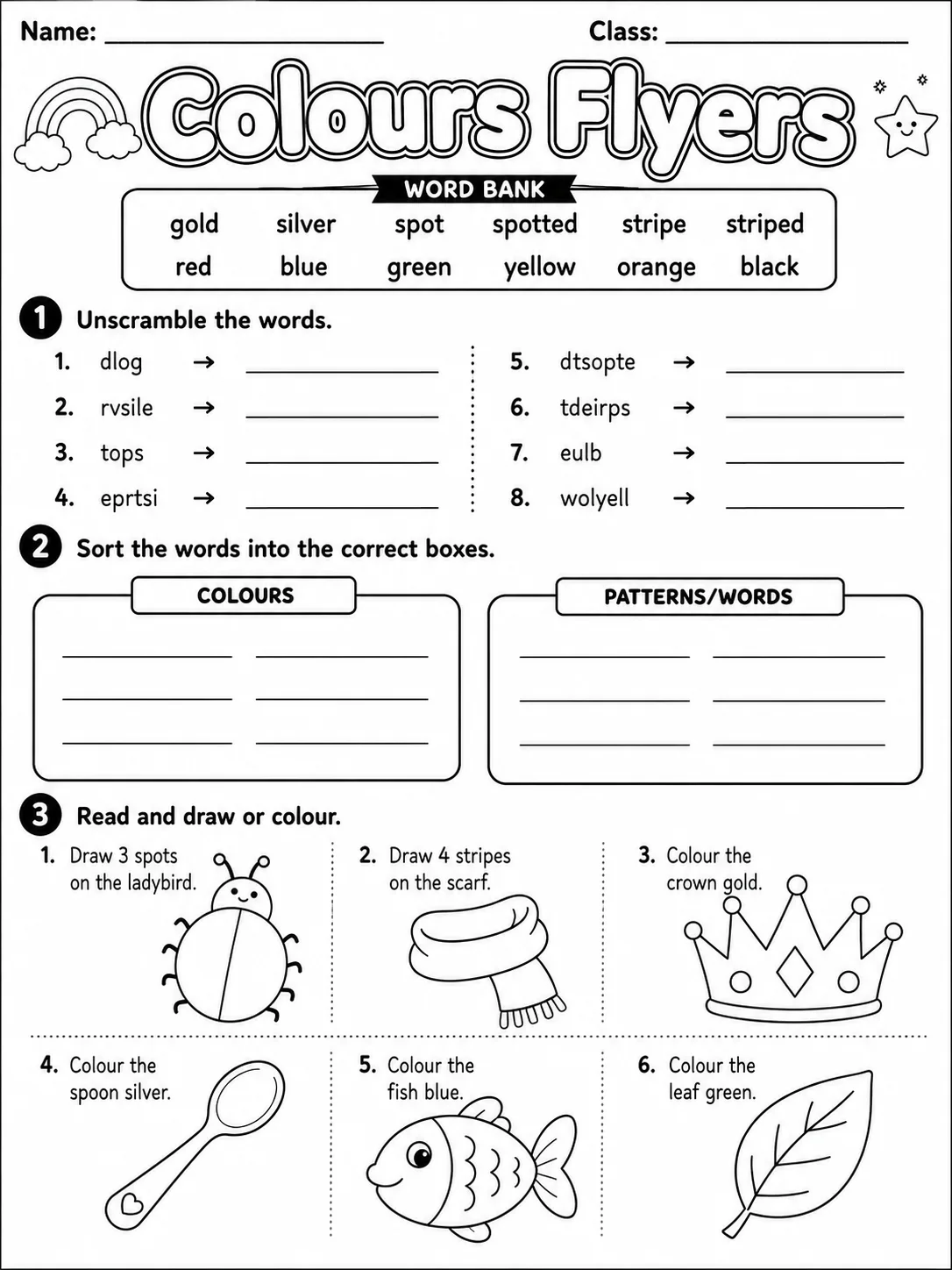 Colours Flyers Vocabulary Worksheet Pack page 3 printable worksheet preview