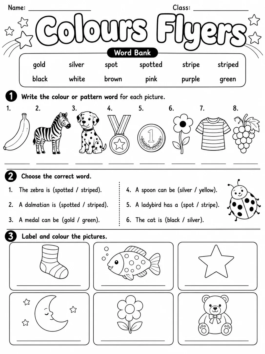 Colours Flyers Vocabulary Worksheet Pack page 4 printable worksheet preview