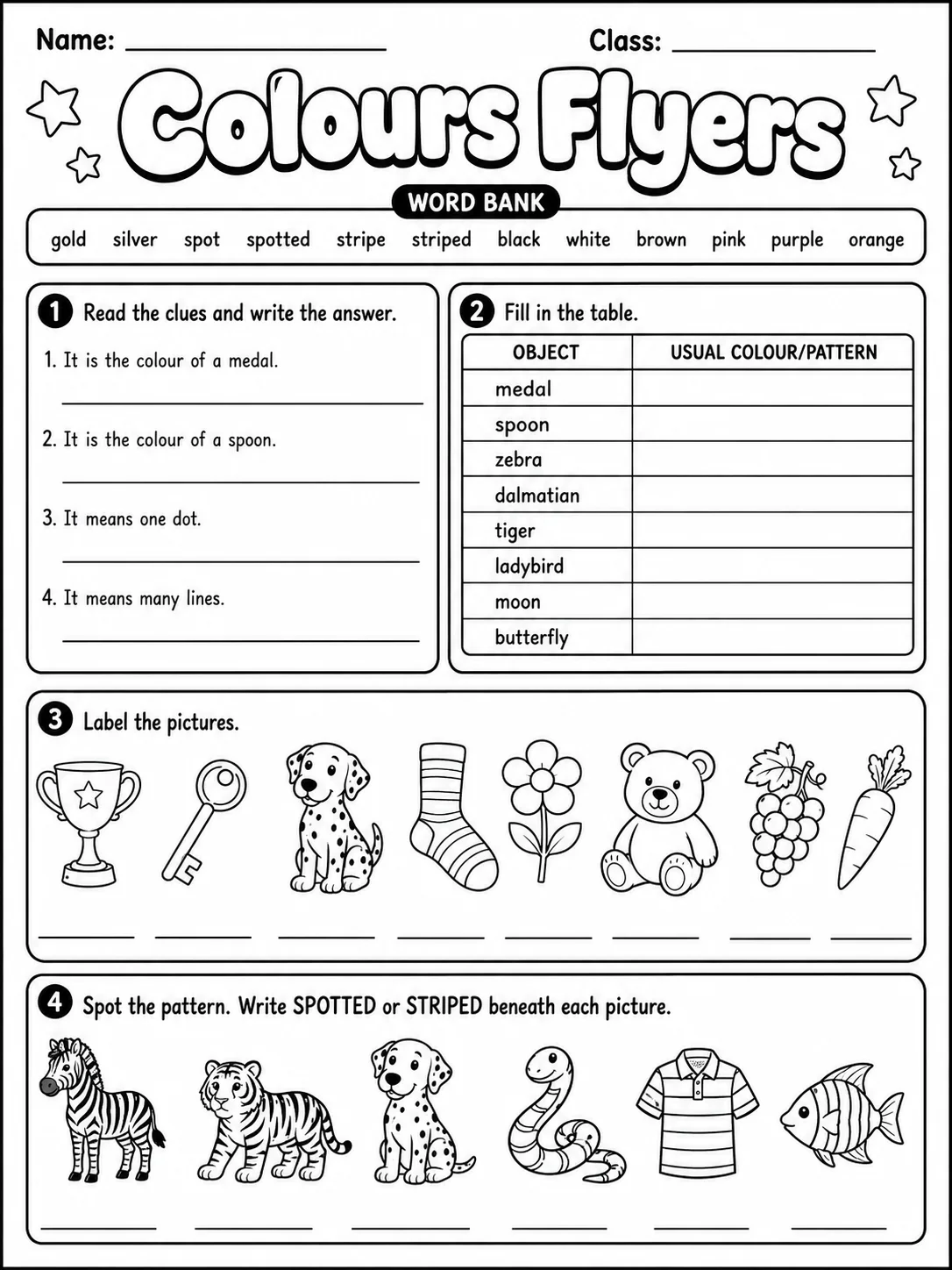 Colours Flyers Vocabulary Worksheet Pack page 6 printable worksheet preview