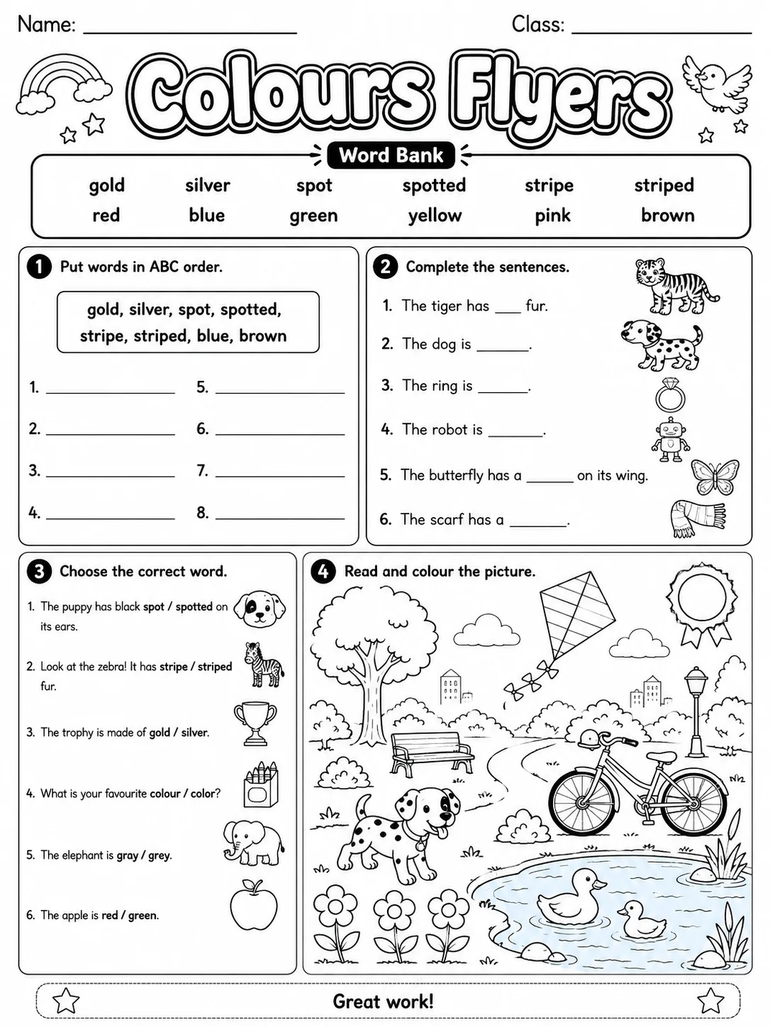 Colours Flyers Vocabulary Worksheet Pack page 7 printable worksheet preview