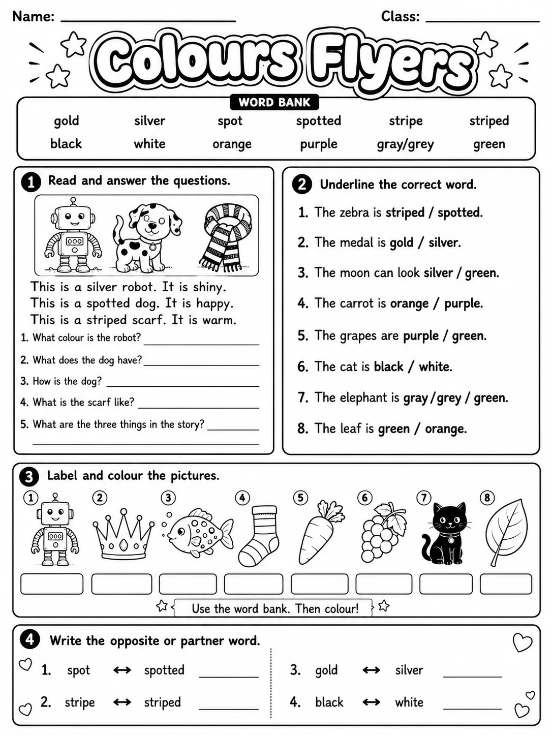 Colours Flyers Vocabulary Worksheet Pack page 8 printable worksheet preview
