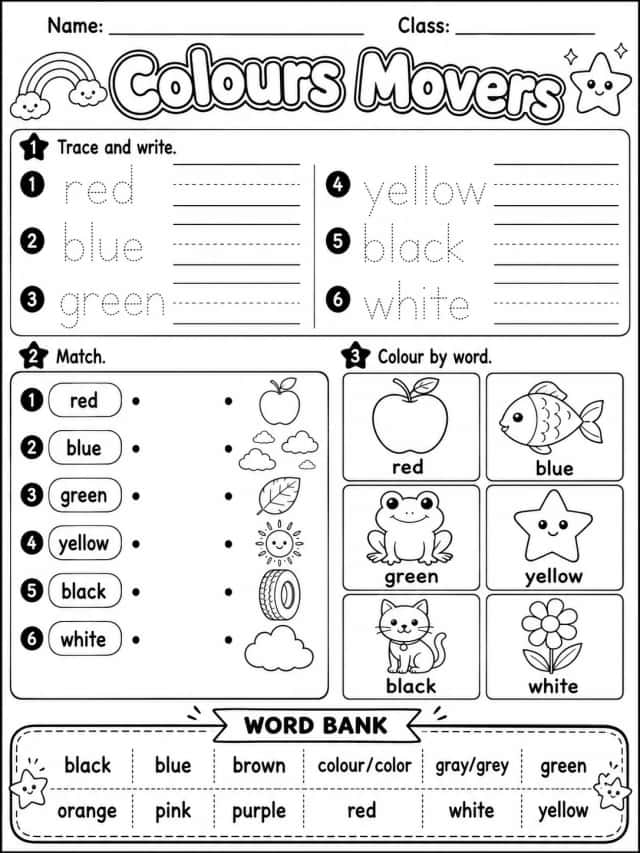 Colours Movers Vocabulary Worksheet Pack