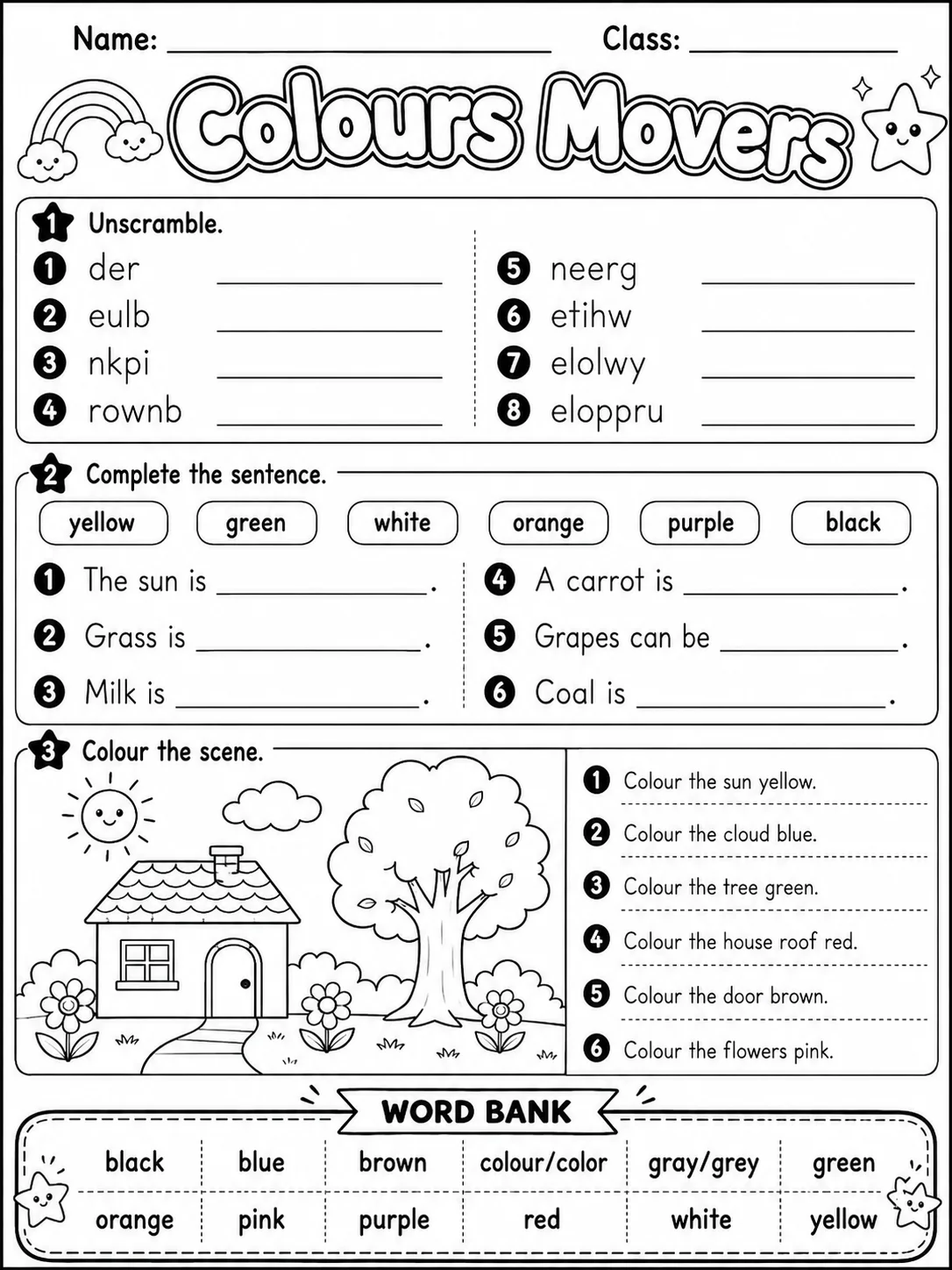 Colours Movers Vocabulary Worksheet Pack page 5 printable worksheet preview