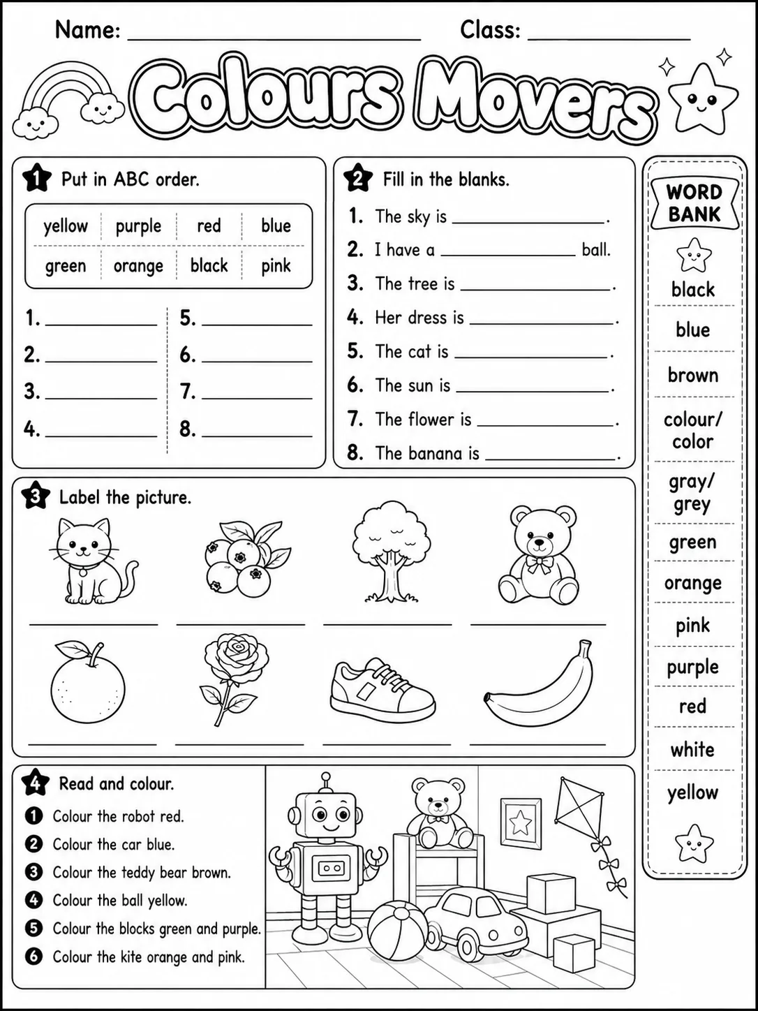 Colours Movers Vocabulary Worksheet Pack page 6 printable worksheet preview