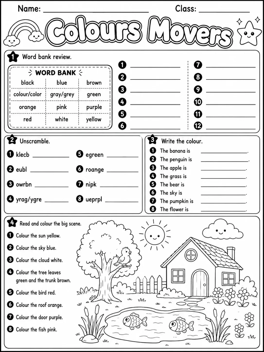 Colours Movers Vocabulary Worksheet Pack page 9 printable worksheet preview