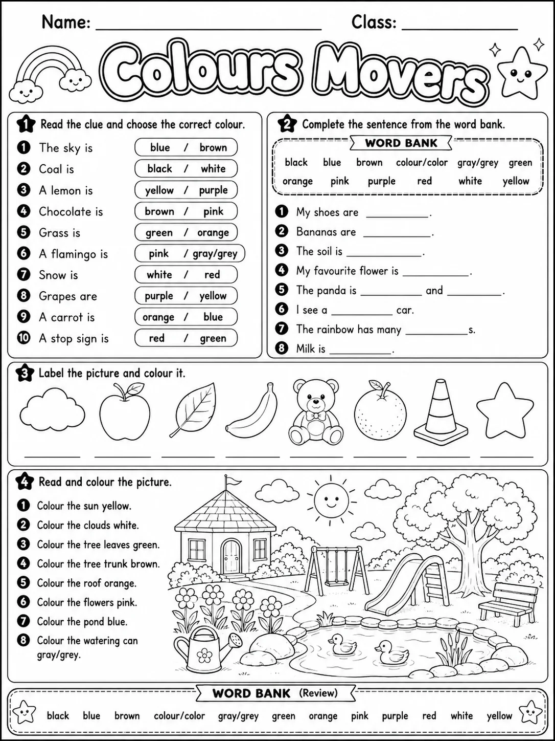 Colours Movers Vocabulary Worksheet Pack page 10 printable worksheet preview