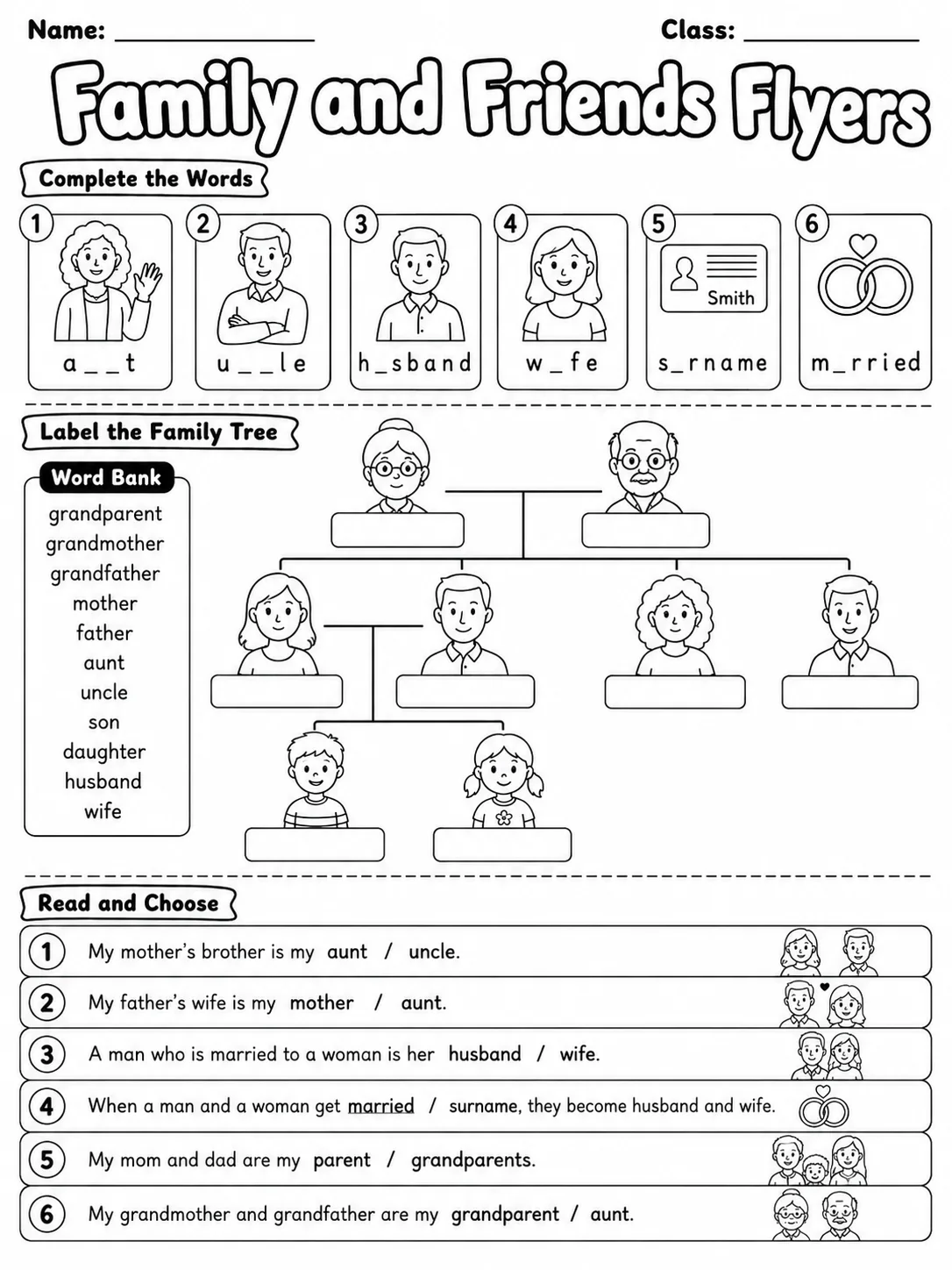 Family and Friends Flyers Vocabulary Worksheet Pack page 2 printable worksheet preview