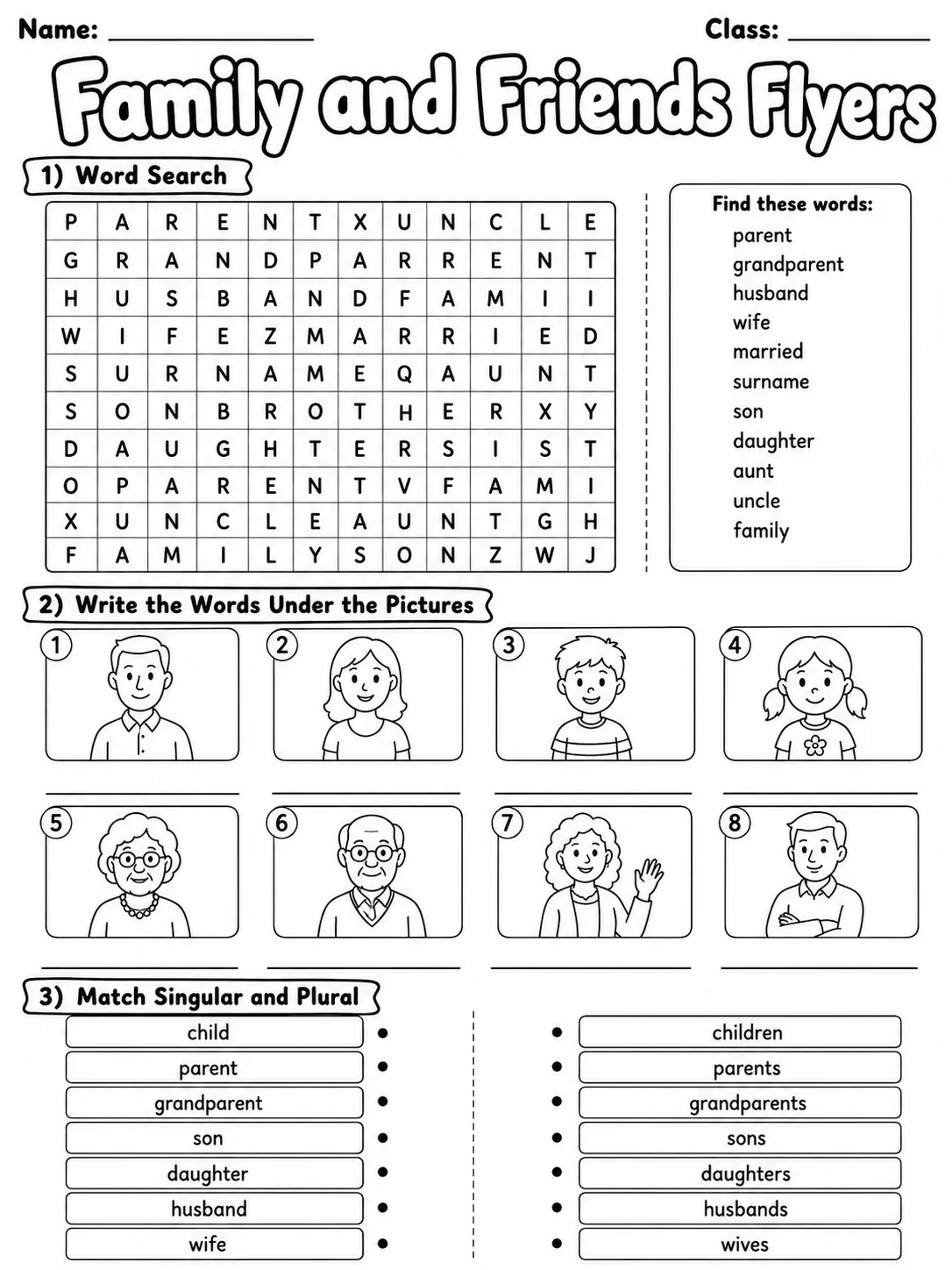 Family and Friends Flyers Vocabulary Worksheet Pack page 3 printable worksheet preview