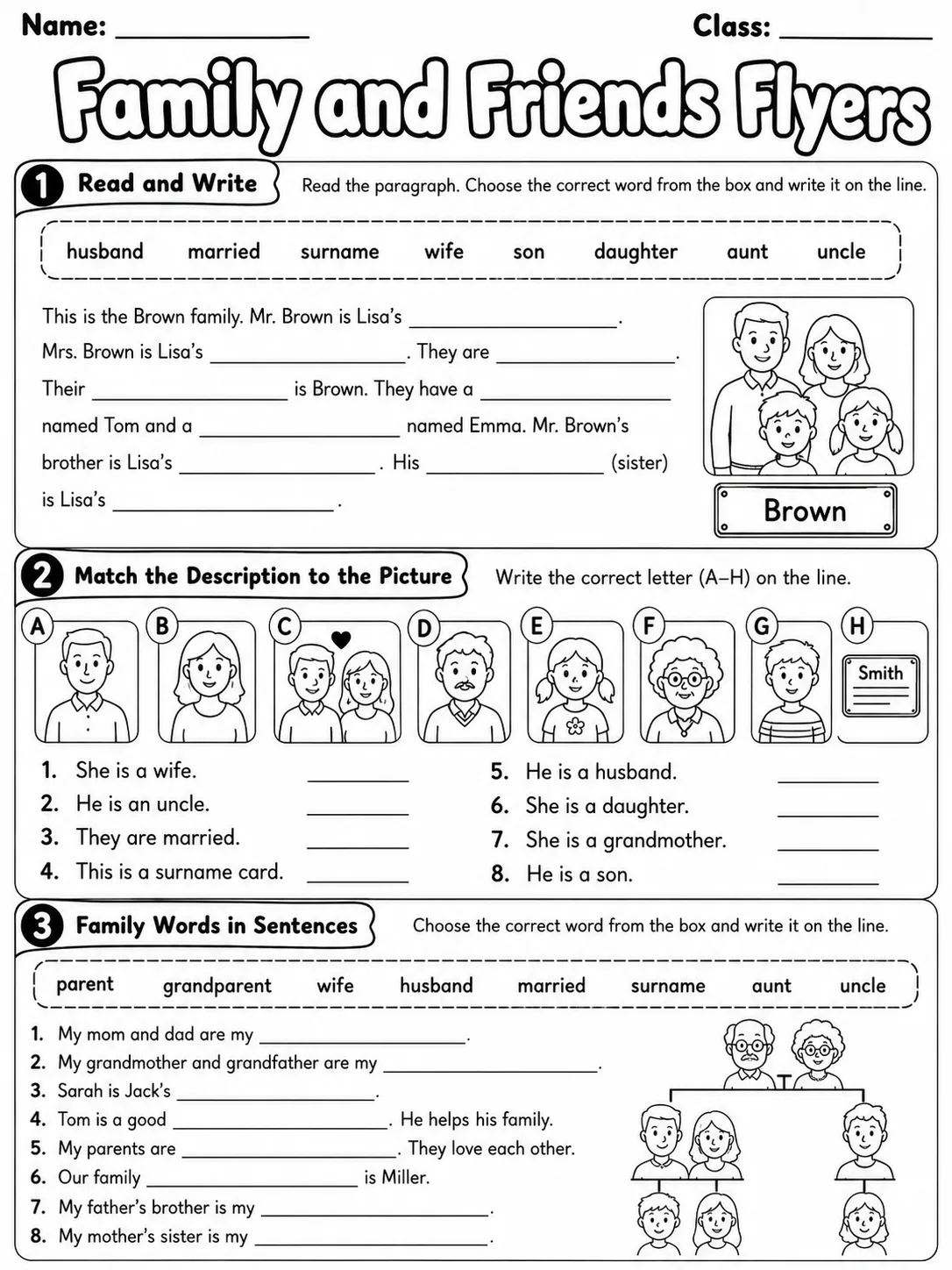 Family and Friends Flyers Vocabulary Worksheet Pack page 4 printable worksheet preview
