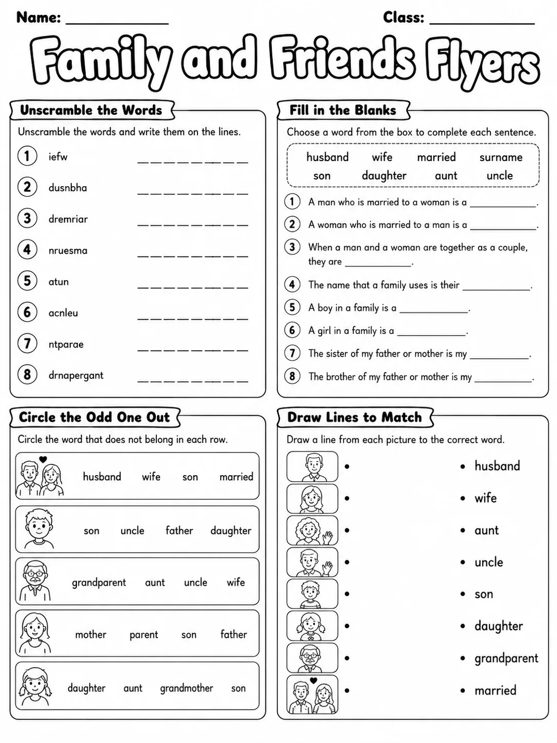 Family and Friends Flyers Vocabulary Worksheet Pack page 5 printable worksheet preview