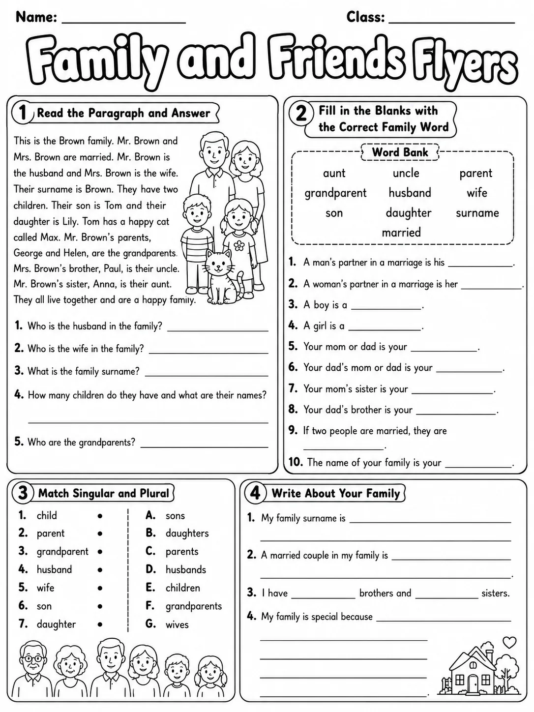Family and Friends Flyers Vocabulary Worksheet Pack page 7 printable worksheet preview
