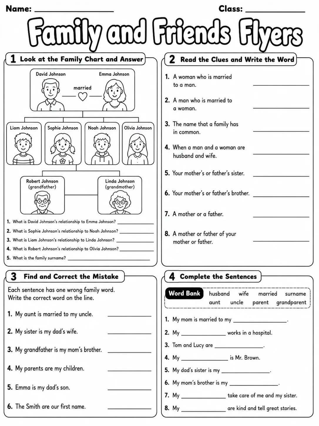Family and Friends Flyers Vocabulary Worksheet Pack page 9 printable worksheet preview