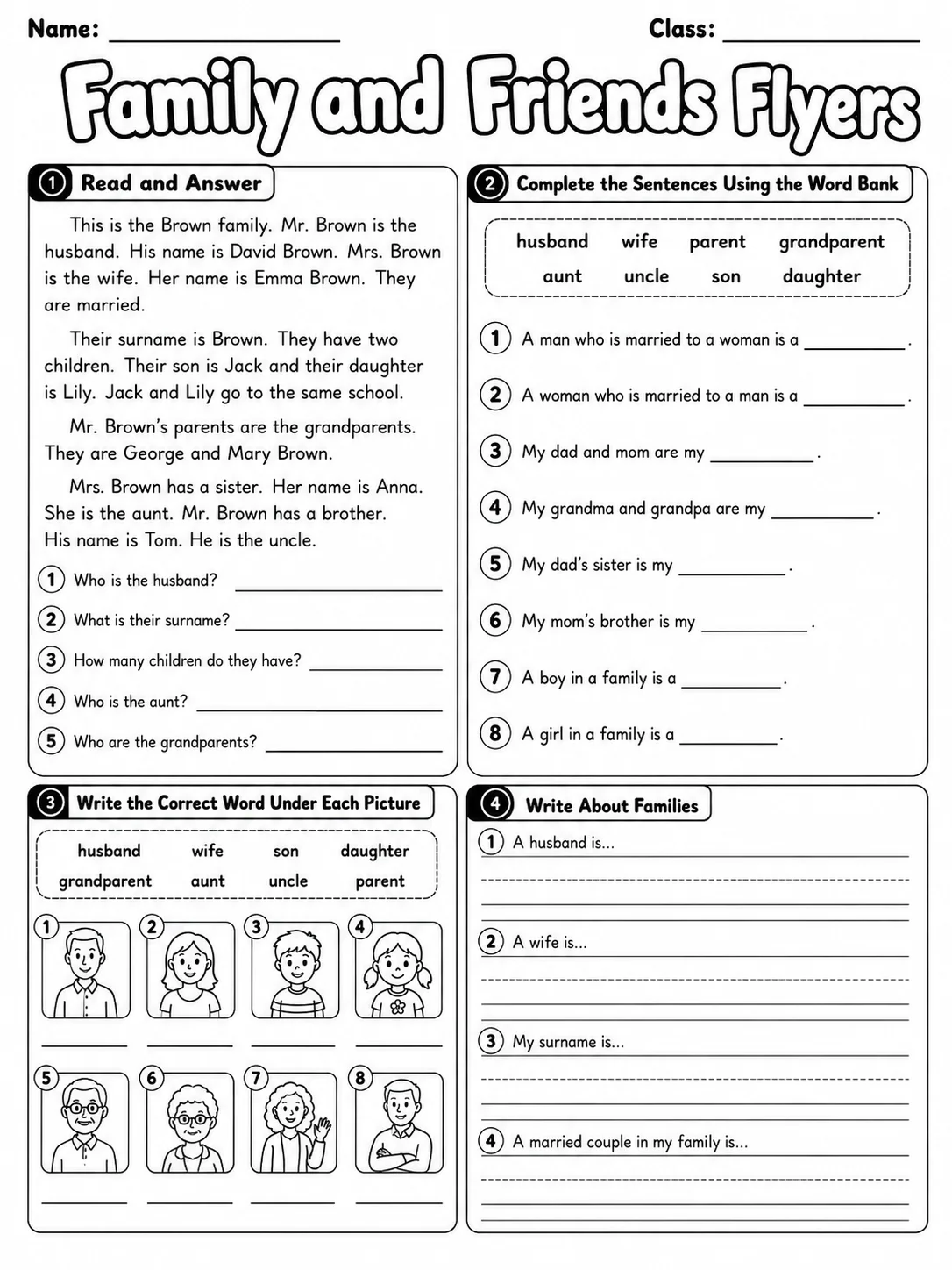 Family and Friends Flyers Vocabulary Worksheet Pack page 10 printable worksheet preview
